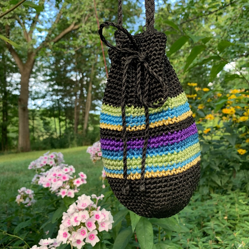 Bucket Bag 90s Y2K striped crochet purse
